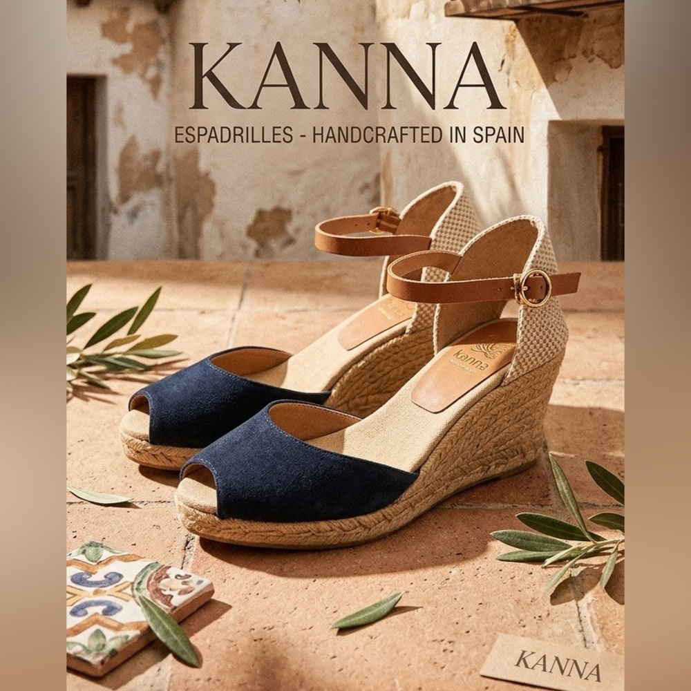 Kanna Peep-toe Wedge Espadrilles Women's Size 8.5 Blue Suede - Picture 1 of 13